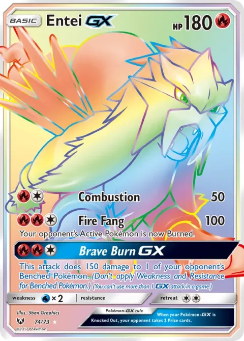 Carte Pokémon Entei GX 074/073, extension Légendes Brillantes