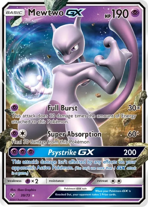 Carte Pokémon Mewtwo GX 039/073, extension Légendes Brillantes