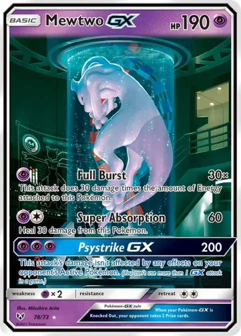 Carte Pokémon Mewtwo GX 078/073, extension Légendes Brillantes