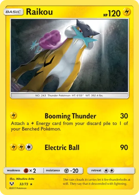 Carte Pokémon Raikou 032/073, extension Légendes Brillantes