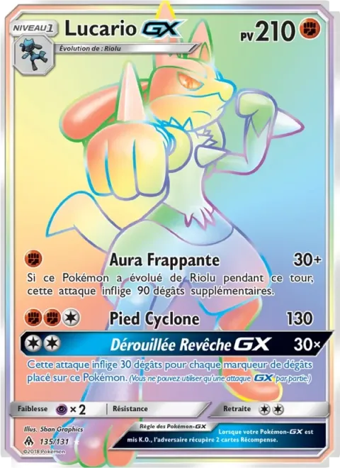Carte Pokémon Lucario GX 135/131, extension Lumière Interdite