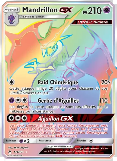 Carte Pokémon Mandrillon GX 134/131, extension Lumière Interdite