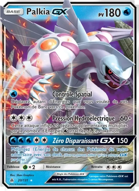 Carte Pokémon Palkia GX 020/131, extension Lumière Interdite