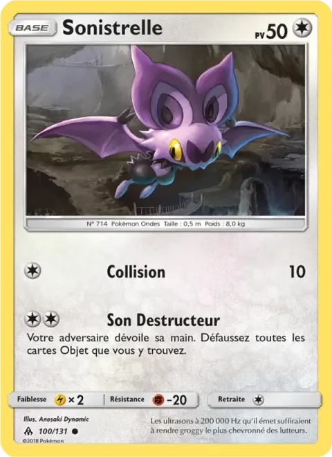 Carte Pokémon Sonistrelle 100/131, extension Lumière Interdite