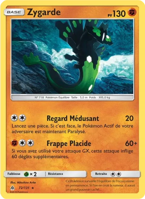 Carte Pokémon Zygarde 072/131, extension Lumière Interdite