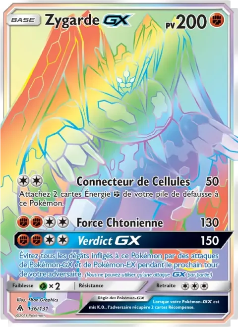 Carte Pokémon Zygarde GX 136/131, extension Lumière Interdite