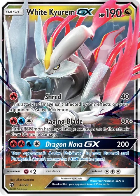 Carte Pokémon Kyurem Blanc GX 048/070, extension Majesté Des Dragons