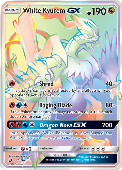 Carte Pokémon Kyurem Blanc GX 074/070, extension Majesté Des Dragons