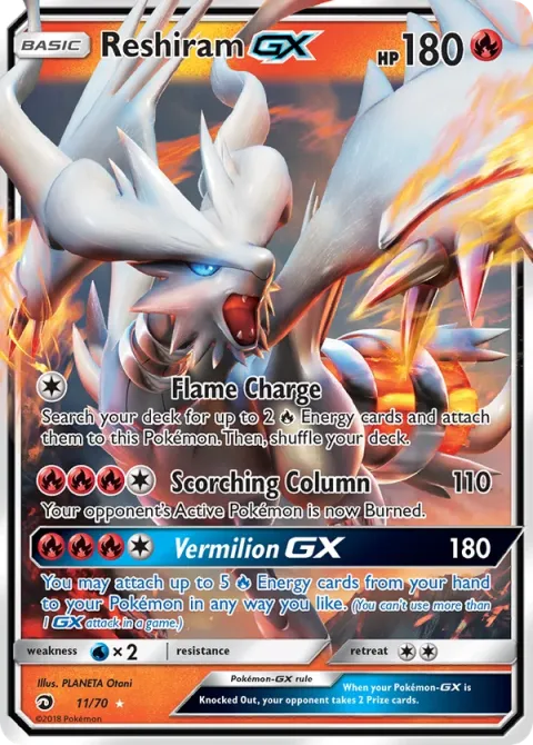 Carte Pokémon Reshiram GX 011/070, extension Majesté Des Dragons