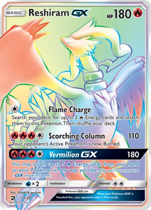 Carte Pokémon Reshiram GX 071/070, extension Majesté Des Dragons