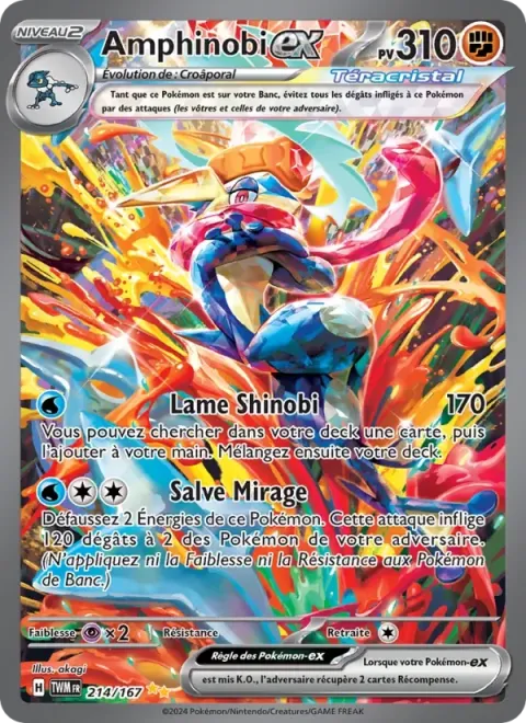 Carte Pokémon Amphinobi-ex 214/167, extension Mascarade Crépusculaire