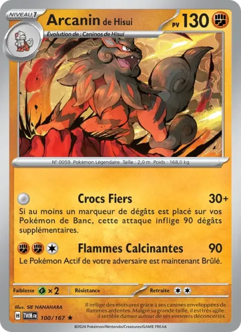 Carte Pokémon Arcanin de Hisui 100/167, extension Mascarade Crépusculaire