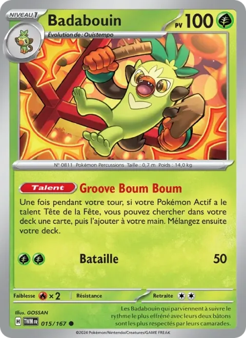 Carte Pokémon Badabouin 015/167, extension Mascarade Crépusculaire