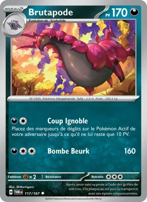 Carte Pokémon Brutapode 117/167, extension Mascarade Crépusculaire