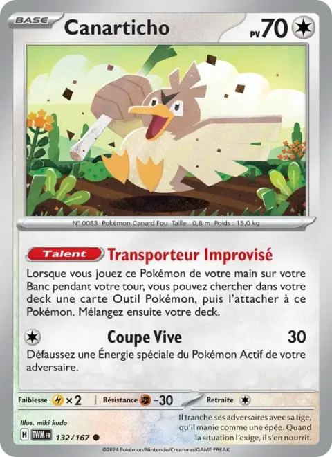 Carte Pokémon Canarticho 132/167, extension Mascarade Crépusculaire