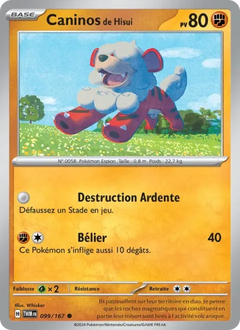 Carte Pokémon Caninos de Hisui 099/167, extension Mascarade Crépusculaire
