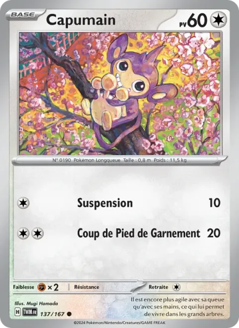 Carte Pokémon Capumain 137/167, extension Mascarade Crépusculaire