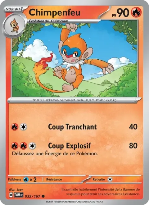 Carte Pokémon Chimpenfeu 032/167, extension Mascarade Crépusculaire