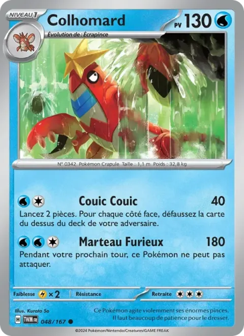 Carte Pokémon Colhomard 048/167, extension Mascarade Crépusculaire