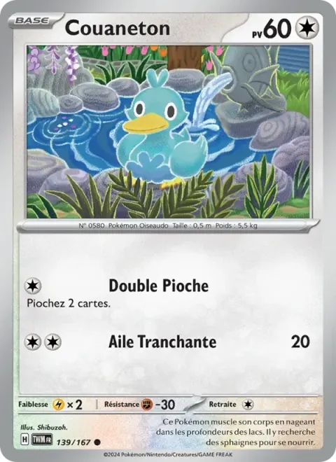 Carte Pokémon Couaneton 139/167, extension Mascarade Crépusculaire