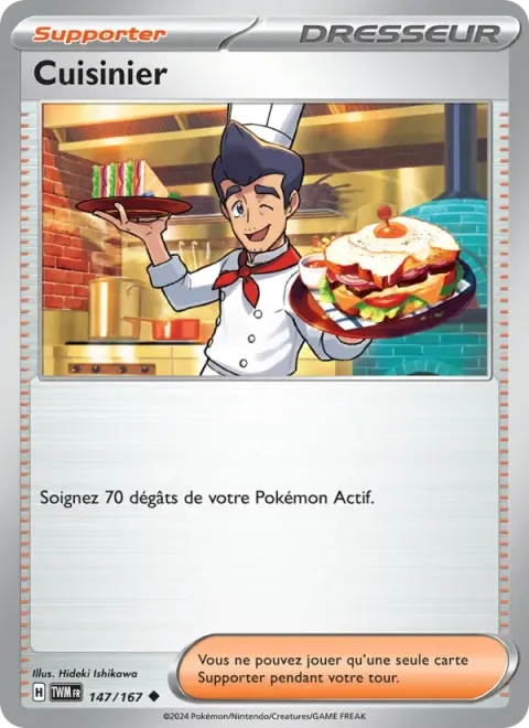 Carte Pokémon Cuisinier 147/167, extension Mascarade Crépusculaire