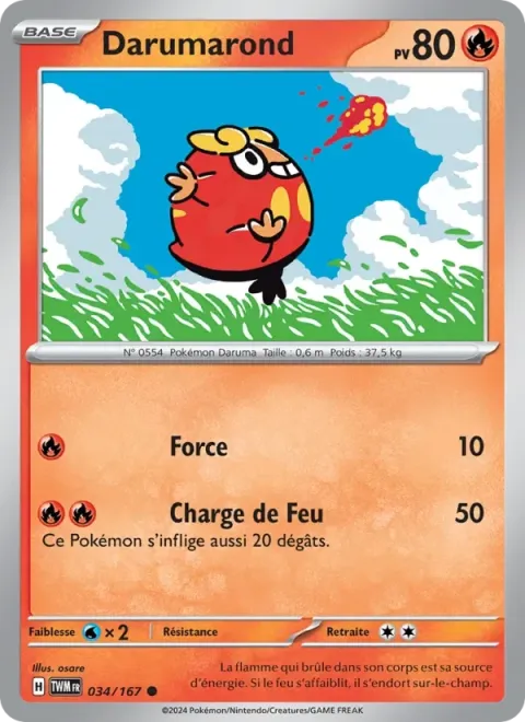 Carte Pokémon Darumarond 034/167, extension Mascarade Crépusculaire