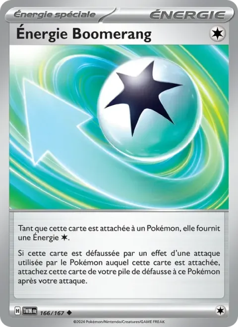 Carte Pokémon Énergie Boomerang 166/167, extension Mascarade Crépusculaire