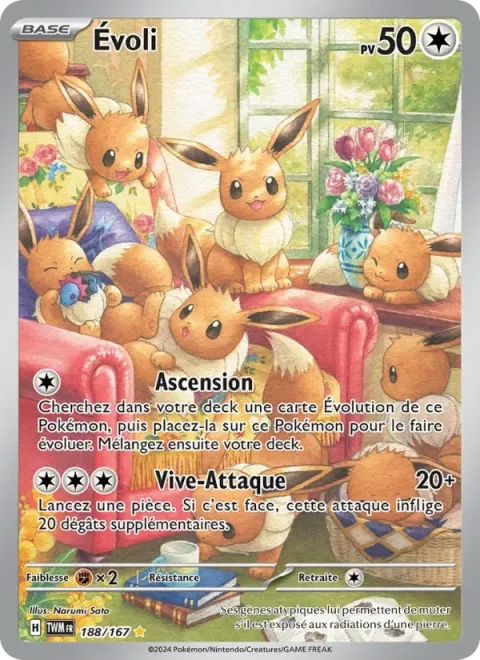 Carte Pokémon Évoli 188/167, extension Mascarade Crépusculaire