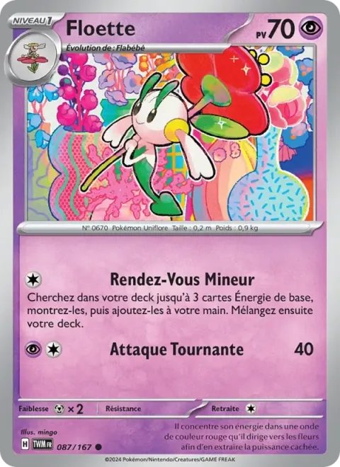 Carte Pokémon Floette 087/167, extension Mascarade Crépusculaire