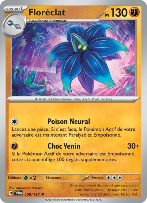 Carte Pokémon Floréclat 109/167, extension Mascarade Crépusculaire