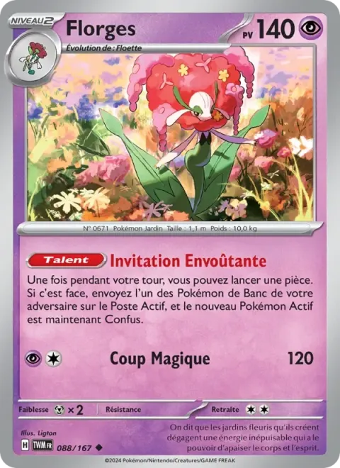 Carte Pokémon Florges 088/167, extension Mascarade Crépusculaire