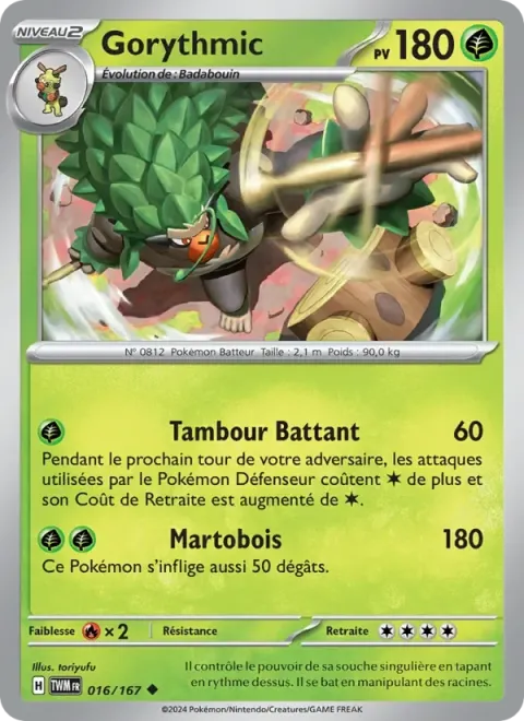 Carte Pokémon Gorythmic 016/167, extension Mascarade Crépusculaire