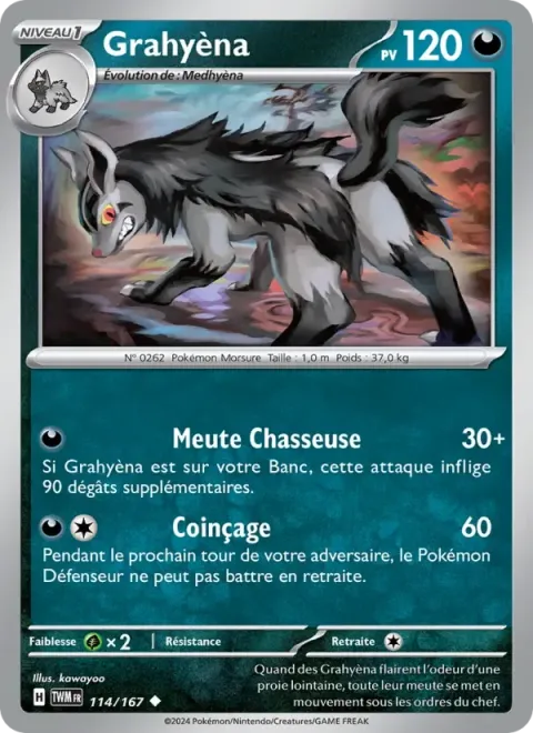 Carte Pokémon Grahyèna 114/167, extension Mascarade Crépusculaire