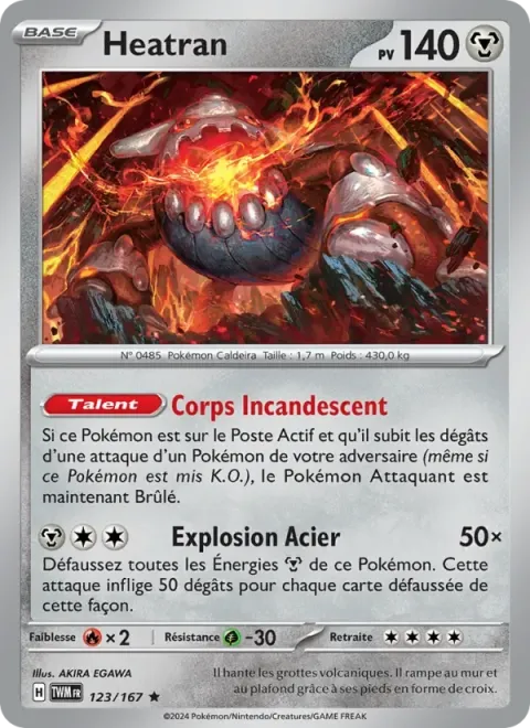 Carte Pokémon Heatran 123/167, extension Mascarade Crépusculaire