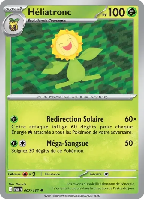 Carte Pokémon Héliatronc 007/167, extension Mascarade Crépusculaire