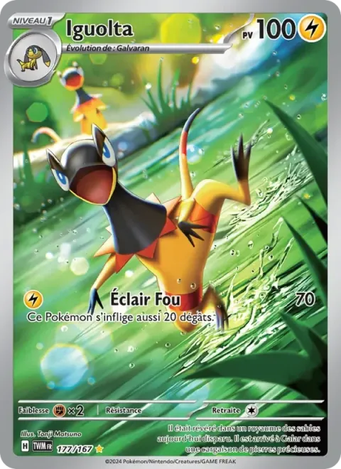 Carte Pokémon Iguolta 177/167, extension Mascarade Crépusculaire