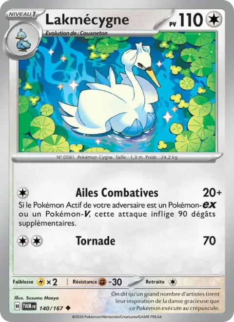 Carte Pokémon Lakmécygne 140/167, extension Mascarade Crépusculaire