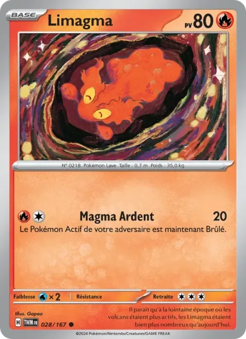 Carte Pokémon Limagma 028/167, extension Mascarade Crépusculaire