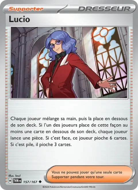 Carte Pokémon Lucio 157/167, extension Mascarade Crépusculaire