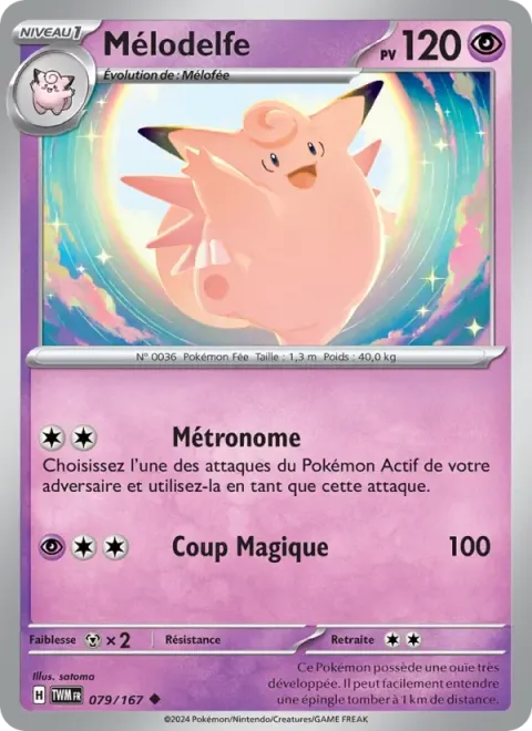 Carte Pokémon Mélodelfe 079/167, extension Mascarade Crépusculaire