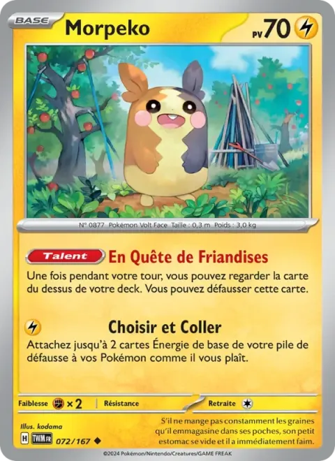 Carte Pokémon Morpeko 072/167, extension Mascarade Crépusculaire