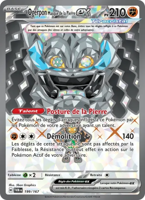 Carte Pokémon Ogerpon Masque de la Pierre-ex 199/167, extension Mascarade Crépusculaire