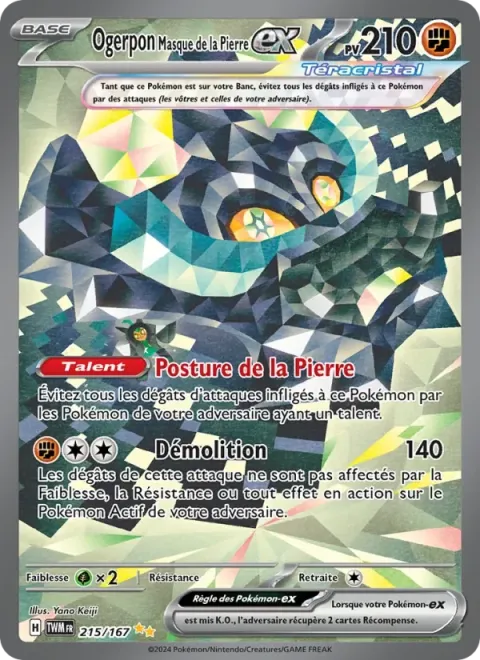 Carte Pokémon Ogerpon Masque de la Pierre-ex 215/167, extension Mascarade Crépusculaire