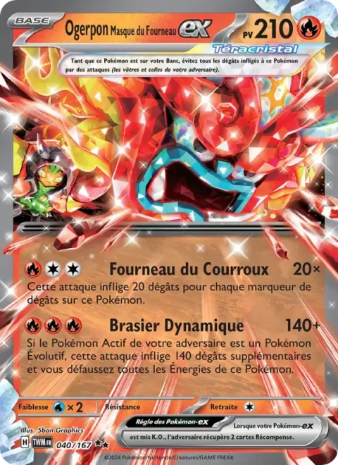 Carte Pokémon Ogerpon Masque du Fourneau-ex 040/167, extension Mascarade Crépusculaire