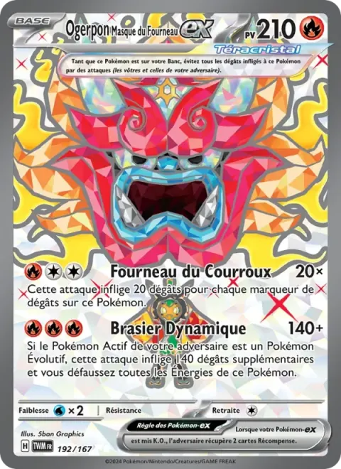 Carte Pokémon Ogerpon Masque du Fourneau-ex 192/167, extension Mascarade Crépusculaire