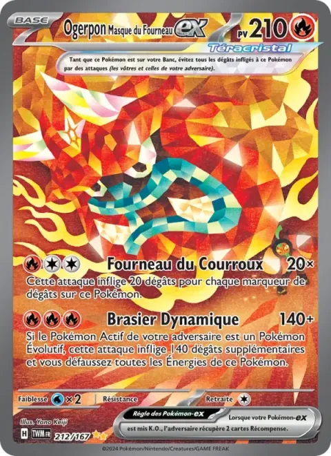 Carte Pokémon Ogerpon Masque du Fourneau-ex 212/167, extension Mascarade Crépusculaire