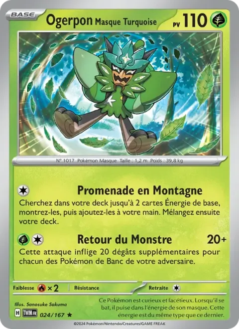 Carte Pokémon Ogerpon Masque Turquoise 024/167, extension Mascarade Crépusculaire