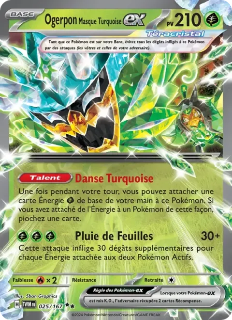 Carte Pokémon Ogerpon Masque Turquoise-ex 025/167, extension Mascarade Crépusculaire