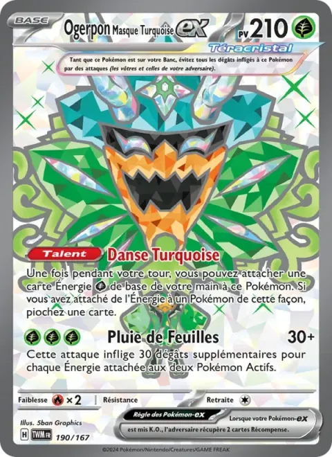 Carte Pokémon Ogerpon Masque Turquoise-ex 190/167, extension Mascarade Crépusculaire