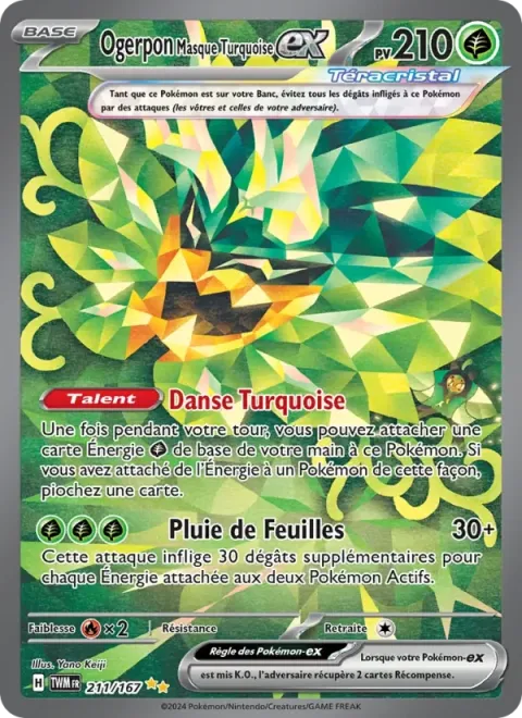 Carte Pokémon Ogerpon Masque Turquoise-ex 211/167, extension Mascarade Crépusculaire